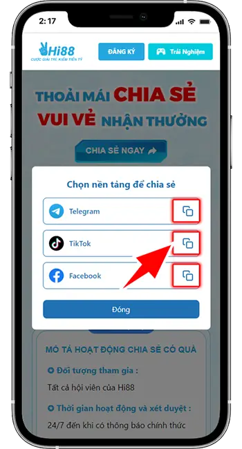 Bước 3: Sao chép các đường link tại các nền tảng đang hiển thị.
